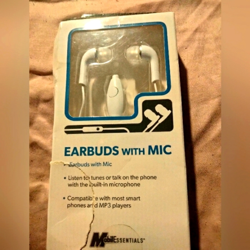 Essentials White Earbud Headphones with Mic